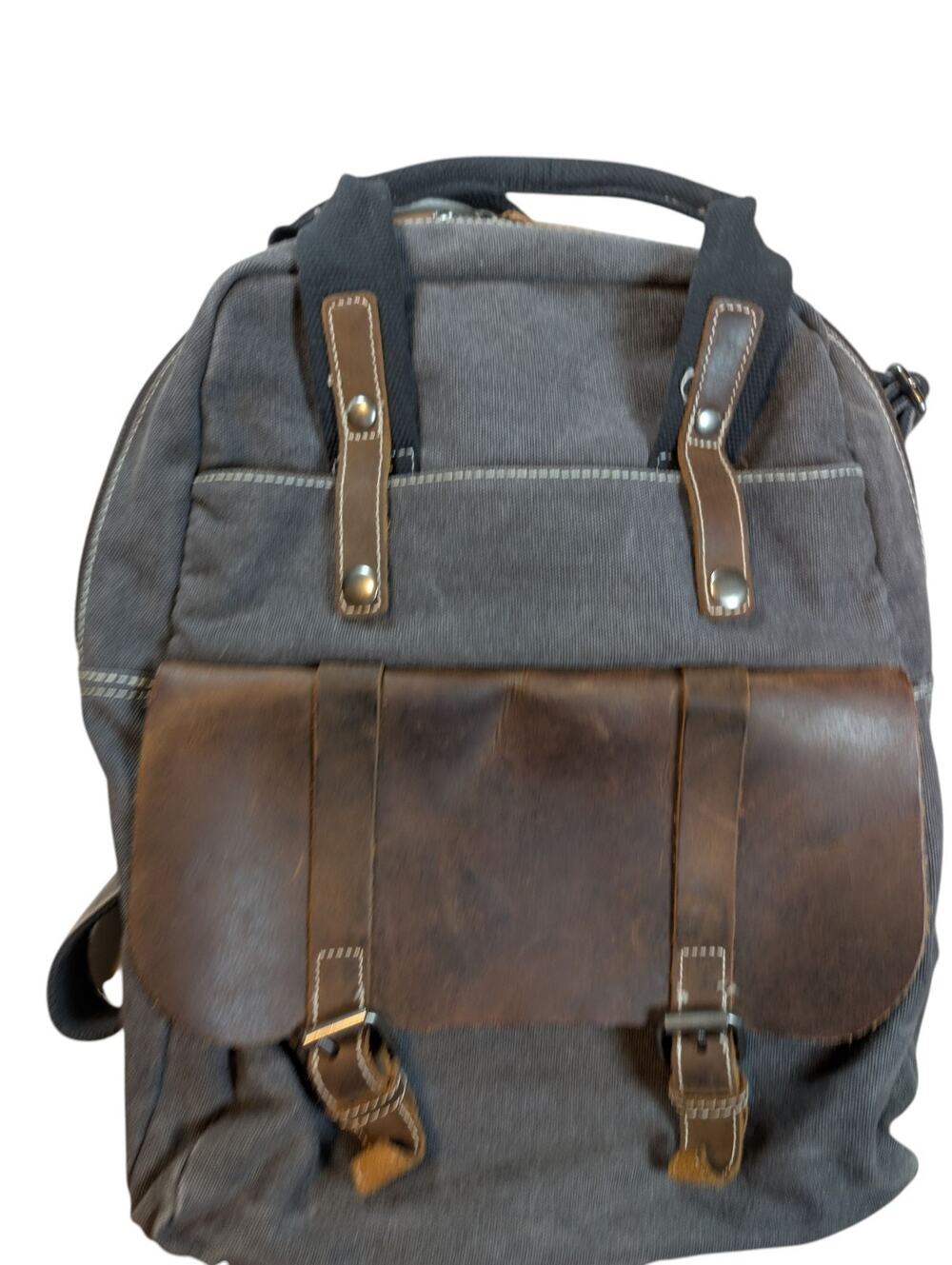 Unisex Backpack Bristlegrass Leather Canvas Olive Green Travel Bag Medium